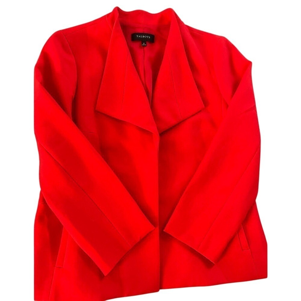 Talbots Red Open Front Draped Shawl Collar Blazer Jacket Womens Size 12